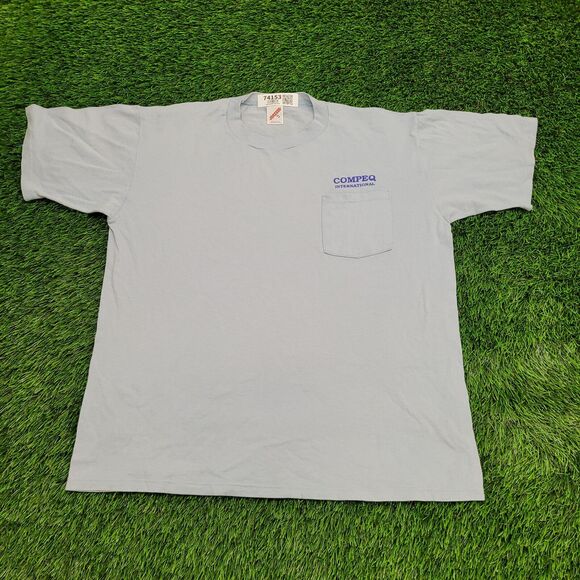 Vintage 80s JERZEES Shirt XL 23x27 Blue Compeq-International - Picture 1 of 13
